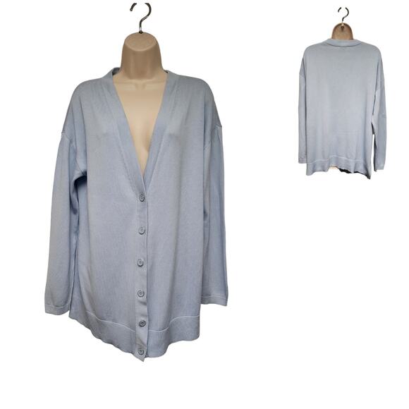 Talbots V-Neck Button Front Long Sleeve Cardigan Sweater Size Large Color Blue - Picture 1 of 7